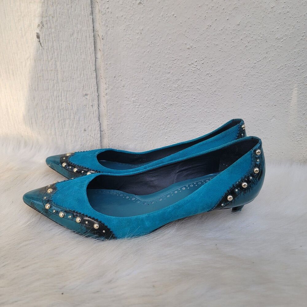 Tory Burch Noelle studded indigo suede kitten heel pumps Sz 9 - Picture 3 of 8